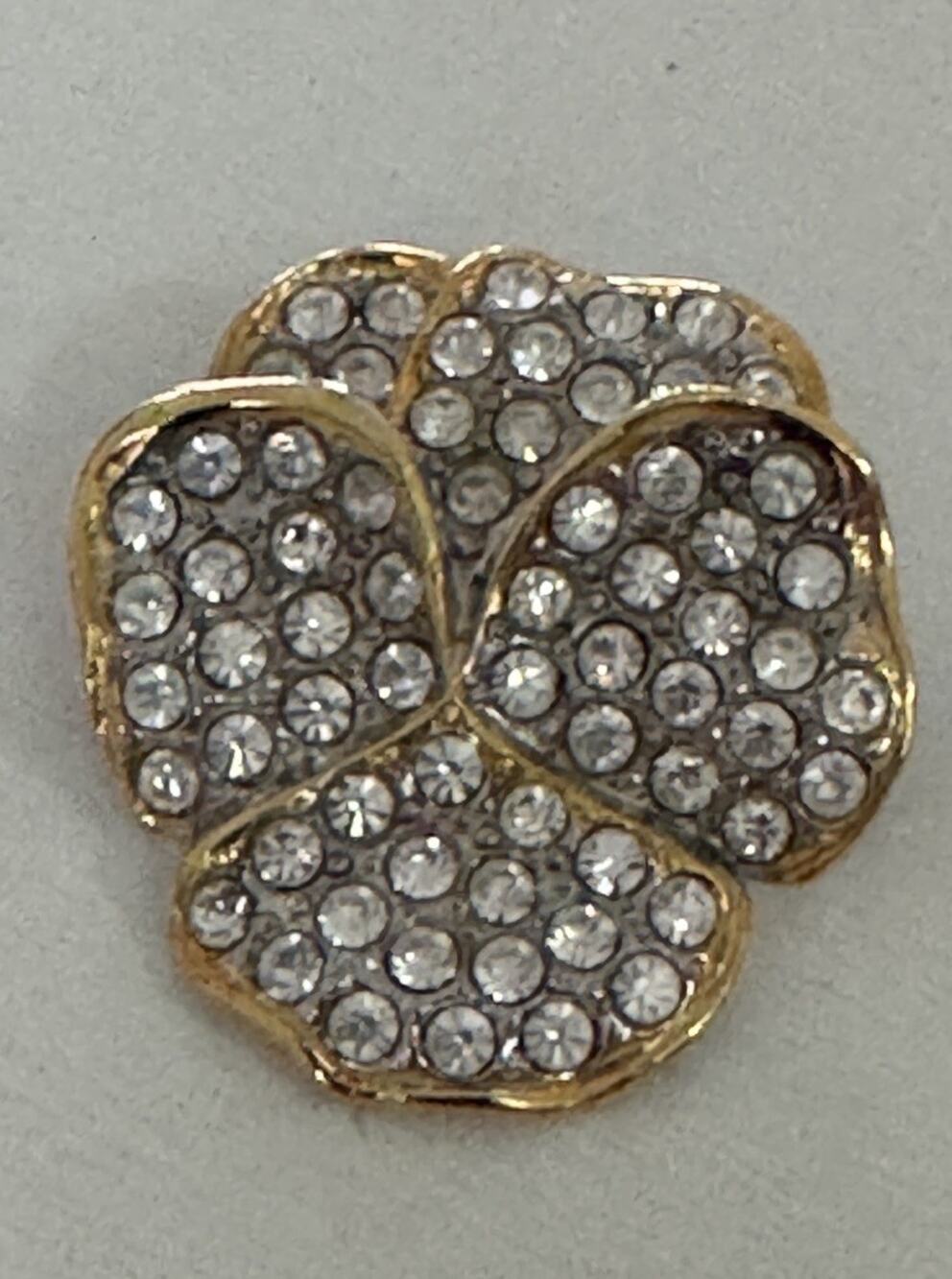 Vintage Brand New 1997 Smithsonian Crystal Pave Gold Tone Pansy Flower Brooch
